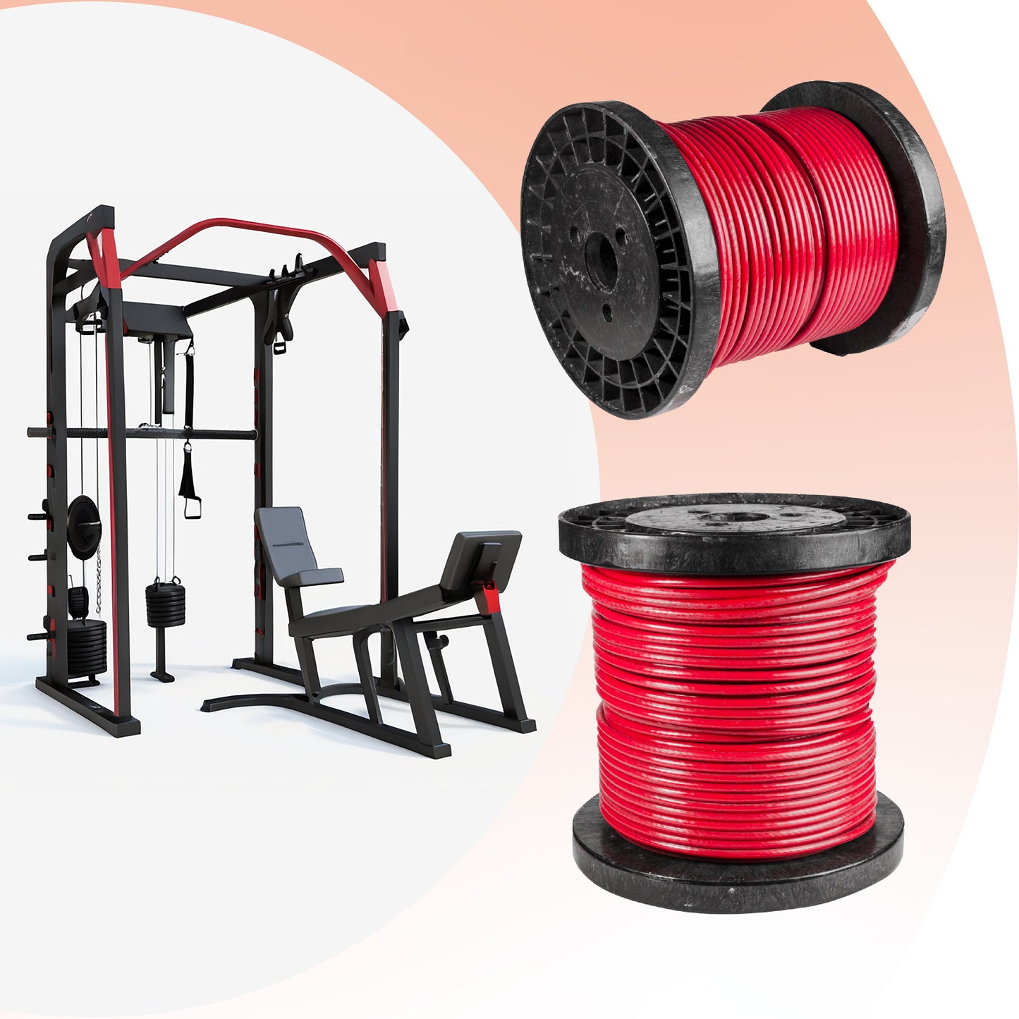 Cable de acero galvanizado 7x19 1/8'' a 3/16'' - PVC - 100m - Color:Rojo