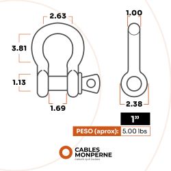 Grilletes acero forjado galvanizado 4t con perno roscado 1'' (1 pieza)