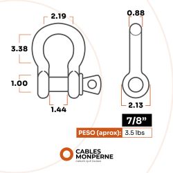 Grilletes acero forjado galvanizado 4t con perno roscado 7/8'' (1 pieza)
