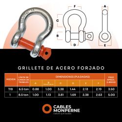 Grilletes acero forjado galvanizado 4t con perno roscado 1'' (1 pieza)
