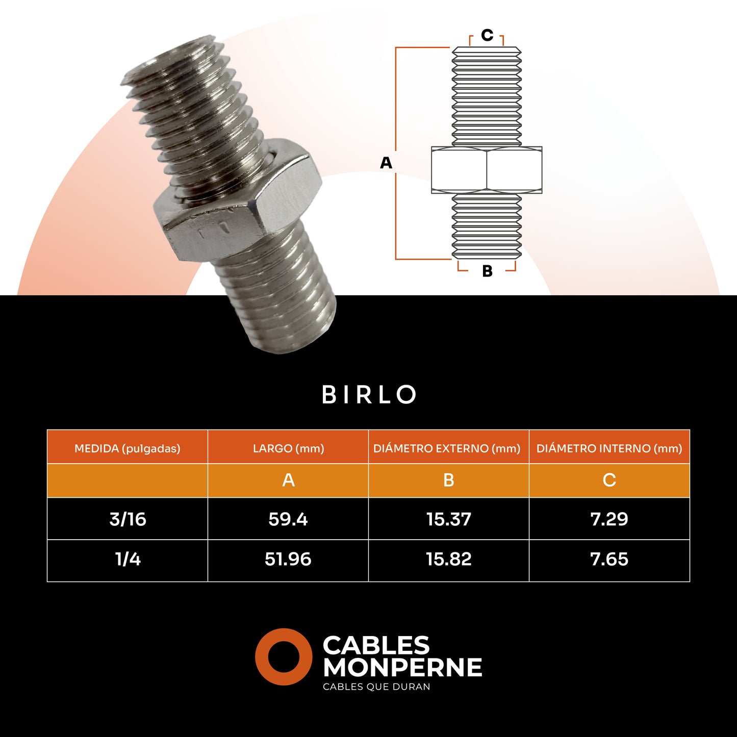 Birlo con tuerca para cable de 1/4” (2 piezas)