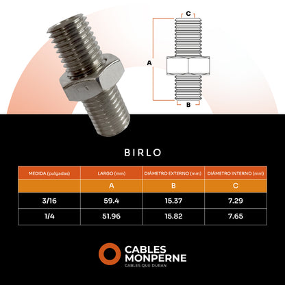 Birlo con tuerca para cable de 3/16” (2 piezas)