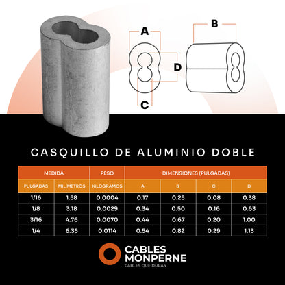 Casquillo de aluminio doble de 1/4 (50 piezas)