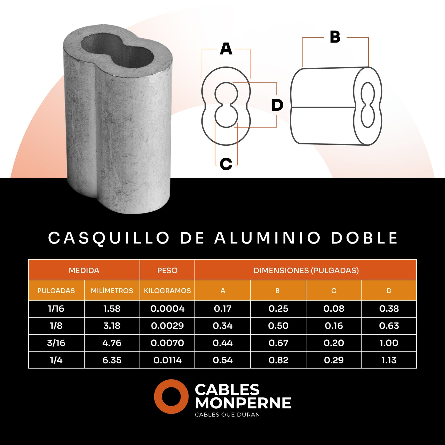 Casquillo de aluminio doble de 1/8 (100 piezas)