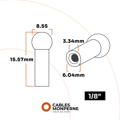 Terminal de tope para cable 1/8''  (50 piezas)