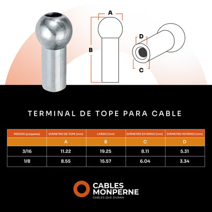 Terminal de tope para cable 1/8''  (50 piezas)