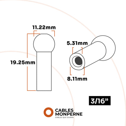 Terminal de tope cable 3/16''  (50 piezas)