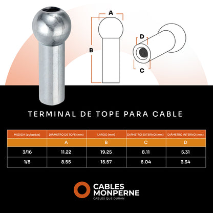 Terminal de tope cable 3/16''  (50 piezas)